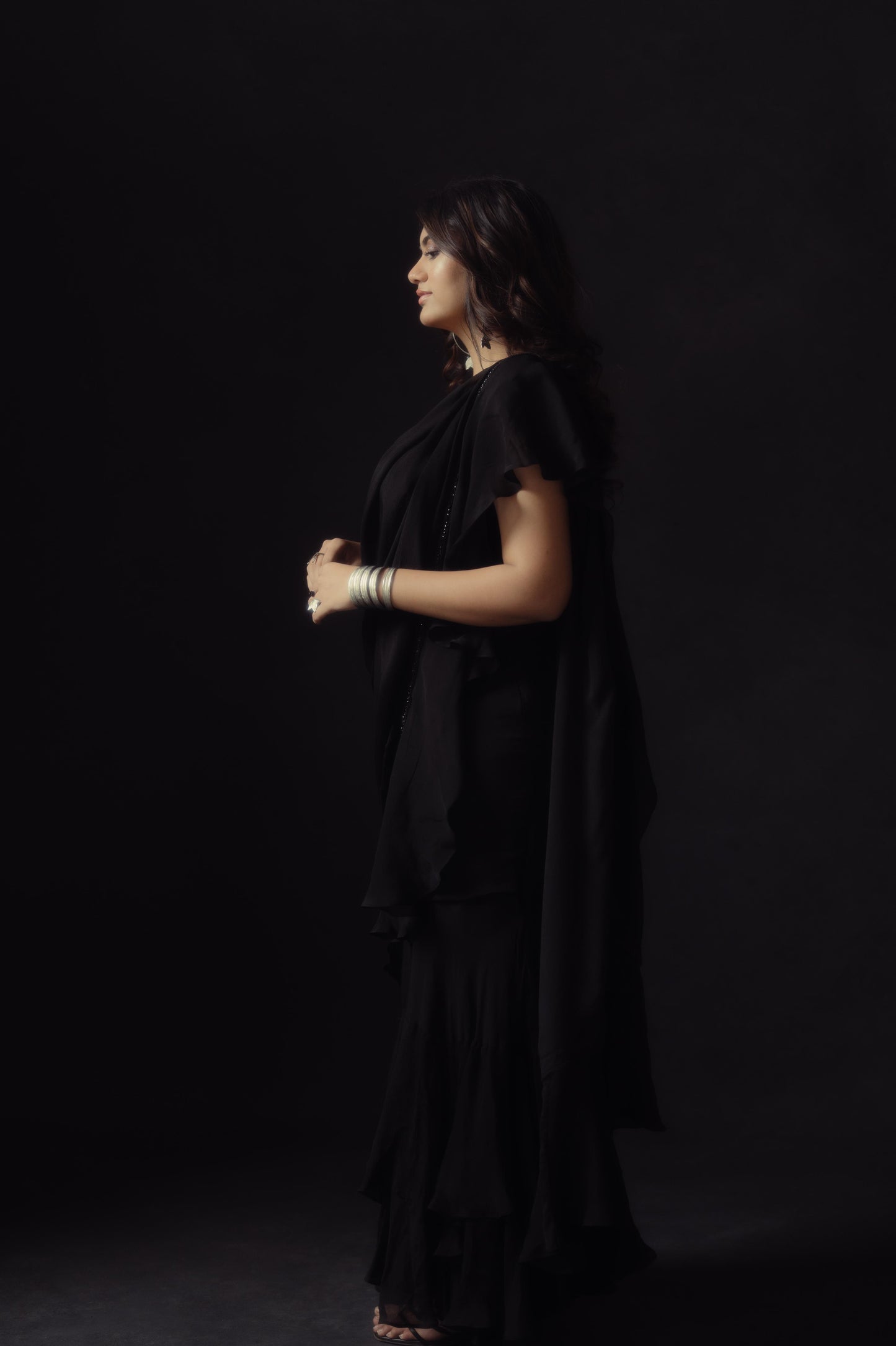 Black Corset Blouse With Drape Saree