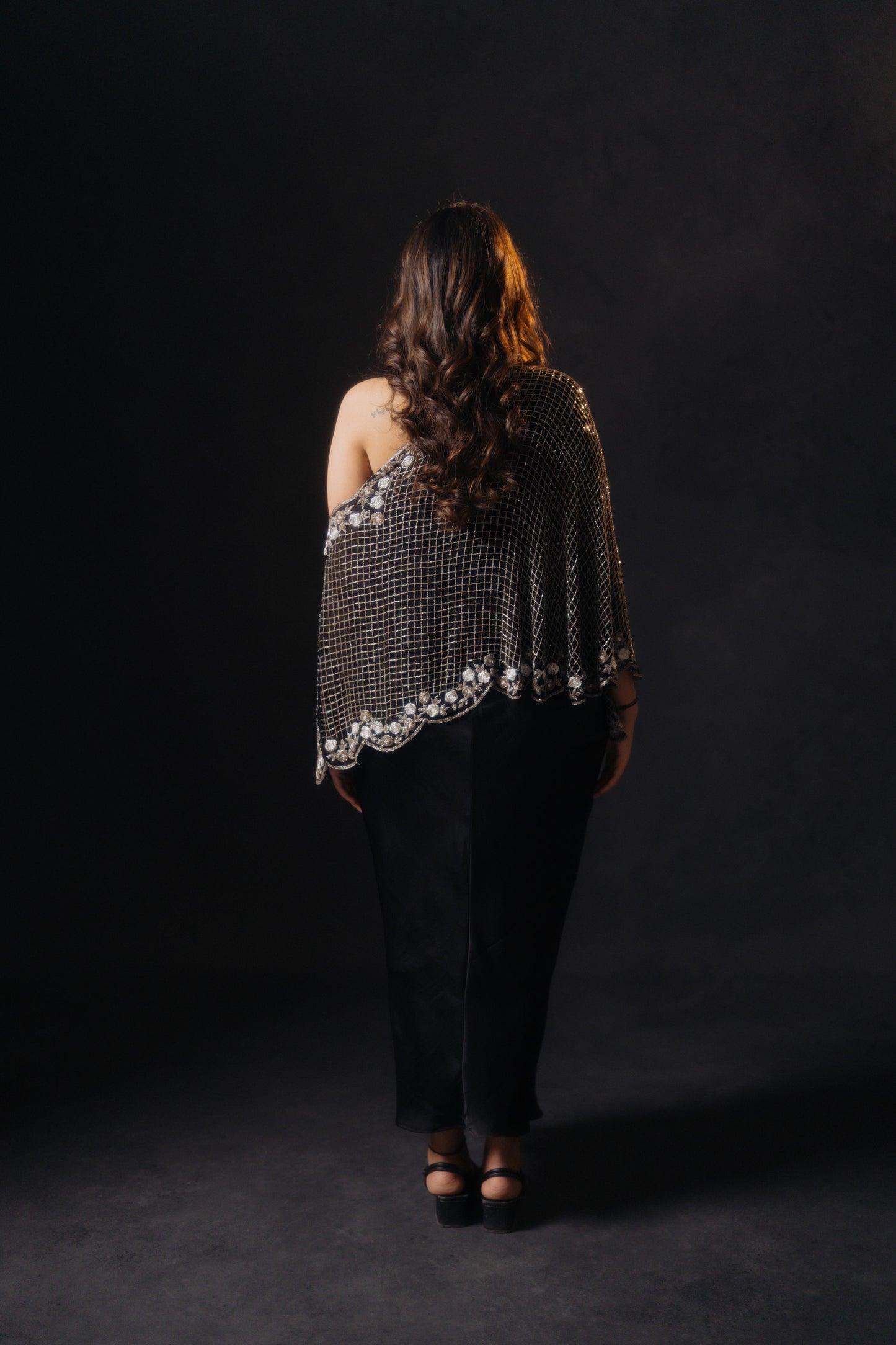 Black One Shoulder Cape Dress