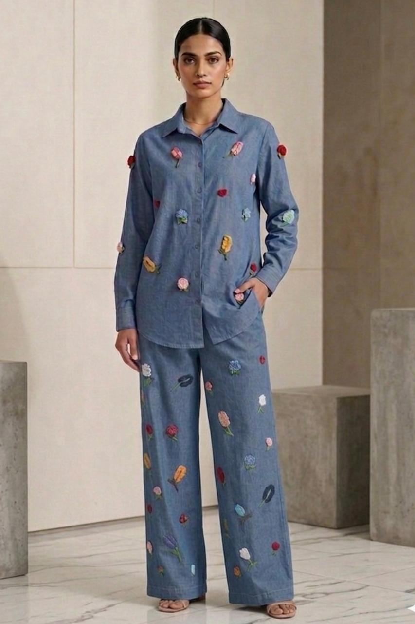 DENIM CROCHET FLOWER CO ORD