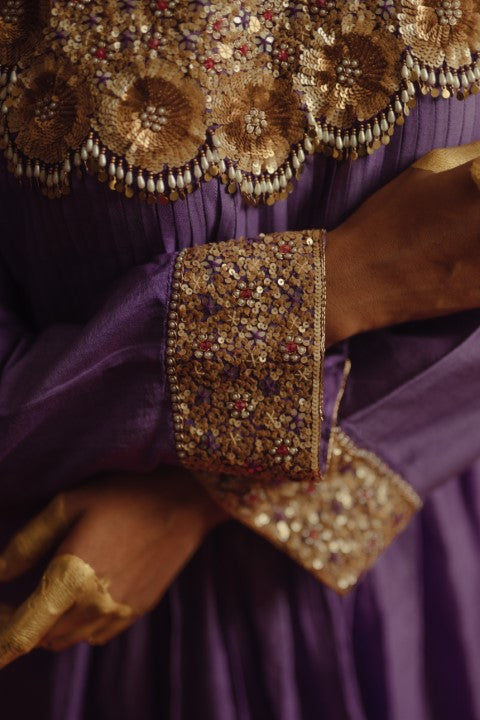 Purple chanderi coin work dress
