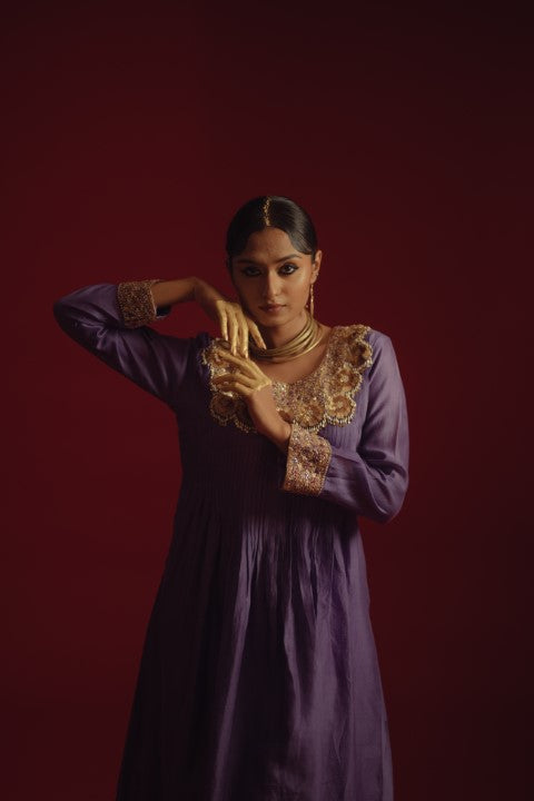 Purple chanderi coin work dress
