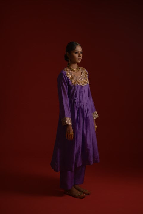 Purple chanderi coin work dress