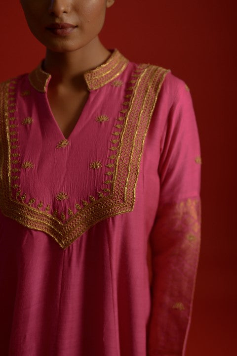 Pink Munga Silk Anarkali