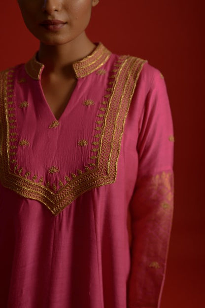 Pink Munga Silk Anarkali