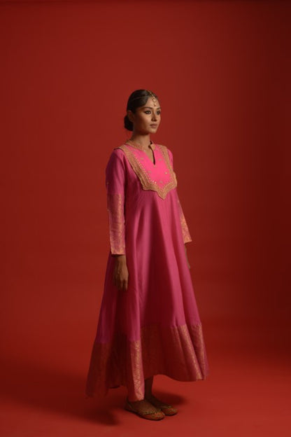 Pink Munga Silk Anarkali