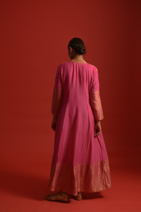 Pink Munga Silk Anarkali