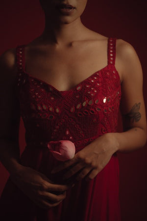 Red mirror work jumpsuit