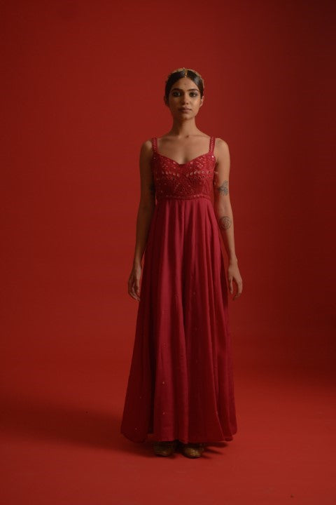 Red mirror work jumpsuit