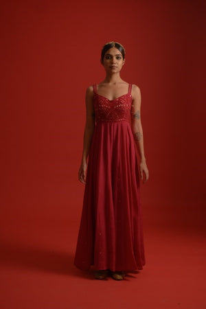 Red mirror work jumpsuit
