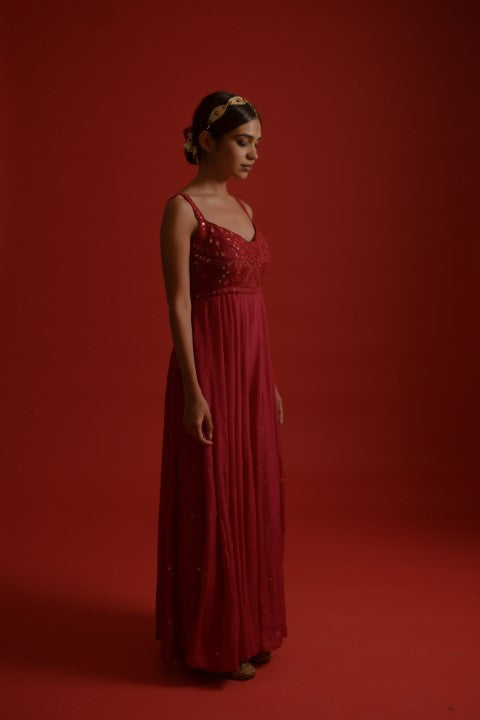 Red mirror work jumpsuit