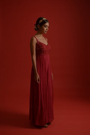 Red mirror work jumpsuit