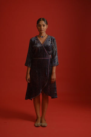 Velvet Ajrakh Wrap Dress