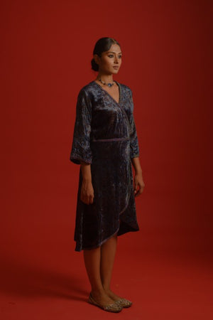 Velvet Ajrakh Wrap Dress