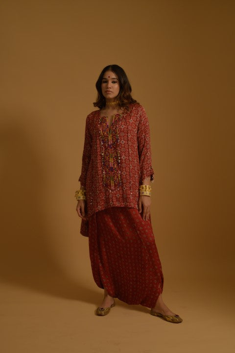 Printed kurti with dhoti