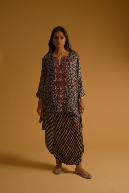 Black Modal Print Kurta & Dhoti