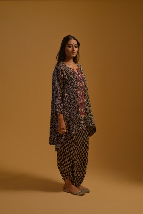 Black Modal Print Kurta & Dhoti