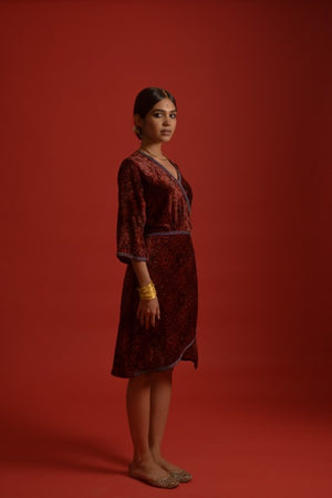 Velvet Ajrakh Wrap Dress