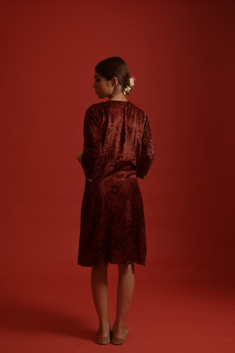 Velvet Ajrakh Wrap Dress
