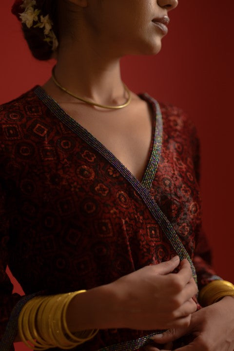 Velvet Ajrakh Wrap Dress
