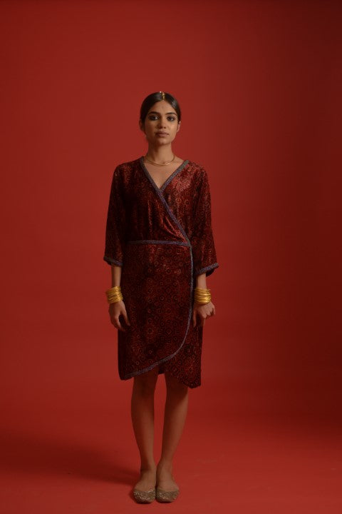 Velvet Ajrakh Wrap Dress