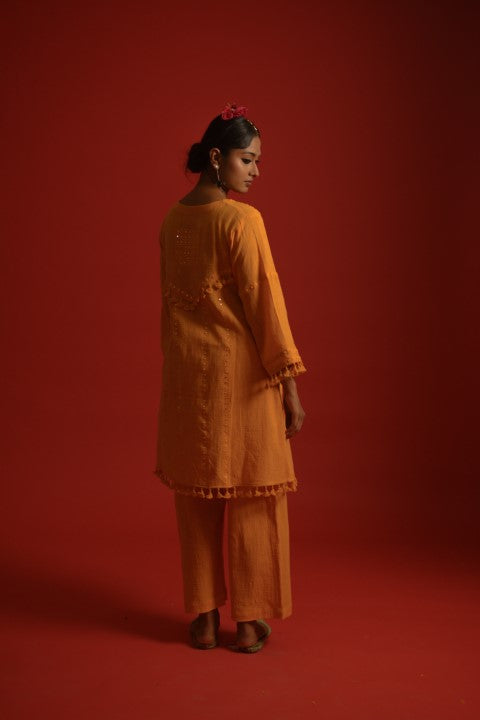 orange mirror work co-ord