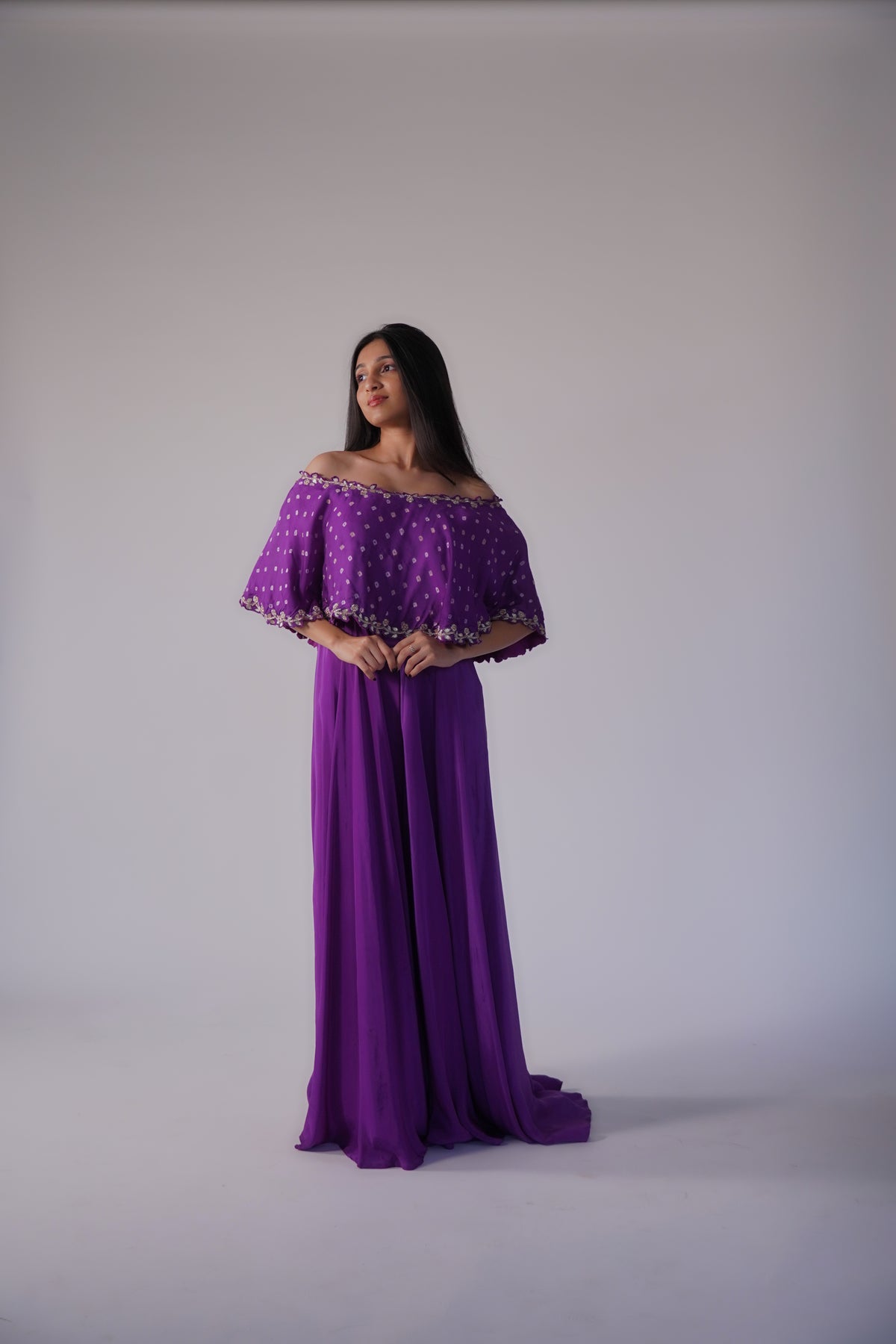 Bandhani One Shoulder Cape Jumpsuit