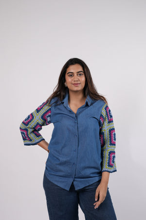 Denim Crochet Sleeve Shirt