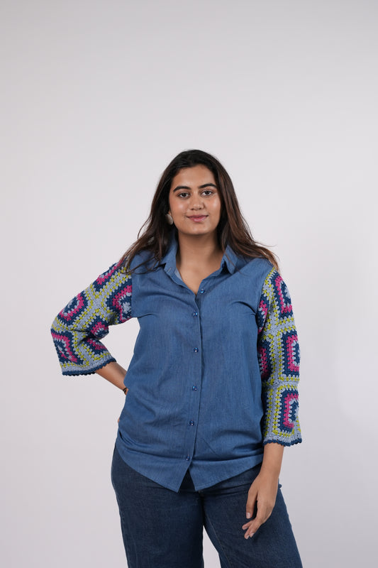 Denim Crochet Sleeve Shirt