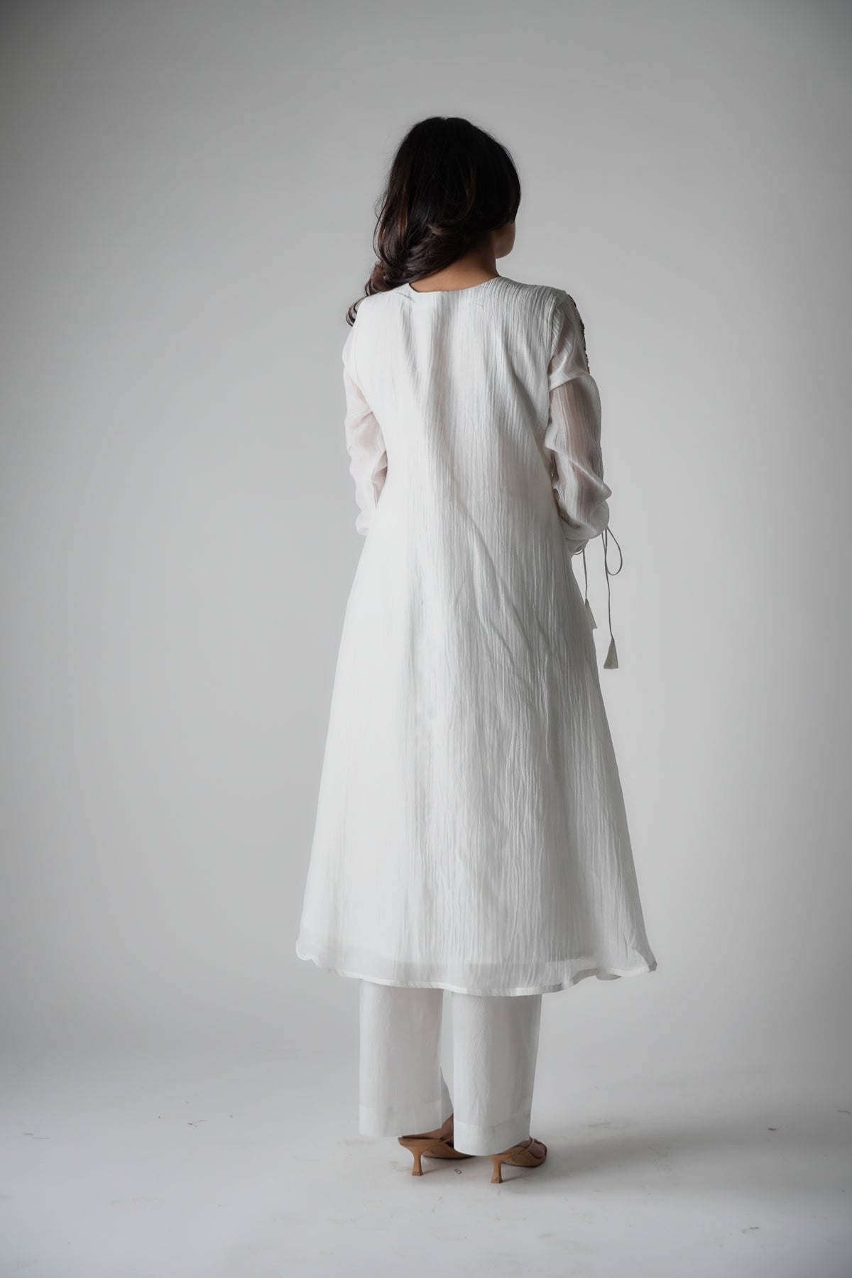 Hand Embroidered Multi Colour Thread Yoke White