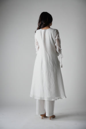 Hand Embroidered Multi Colour Thread Yoke White