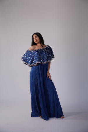 Bandhani One Shoulder Cape Jumpsuit