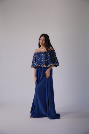Bandhani One Shoulder Cape Jumpsuit