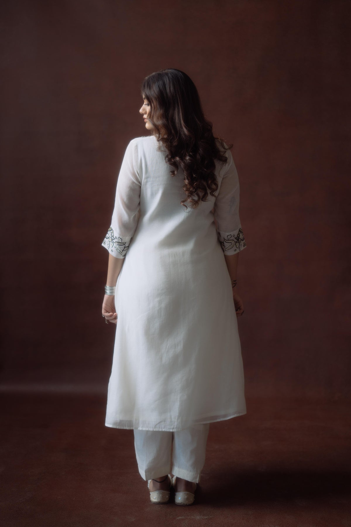 Off White Chanderi Black Embroidery Suit