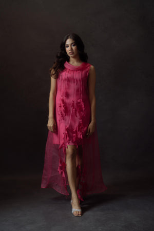 Fuchsia Organza Jacket With Inner