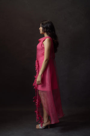 Fuchsia Organza Jacket With Inner