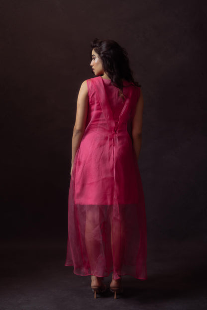 Fuchsia Organza Jacket With Inner