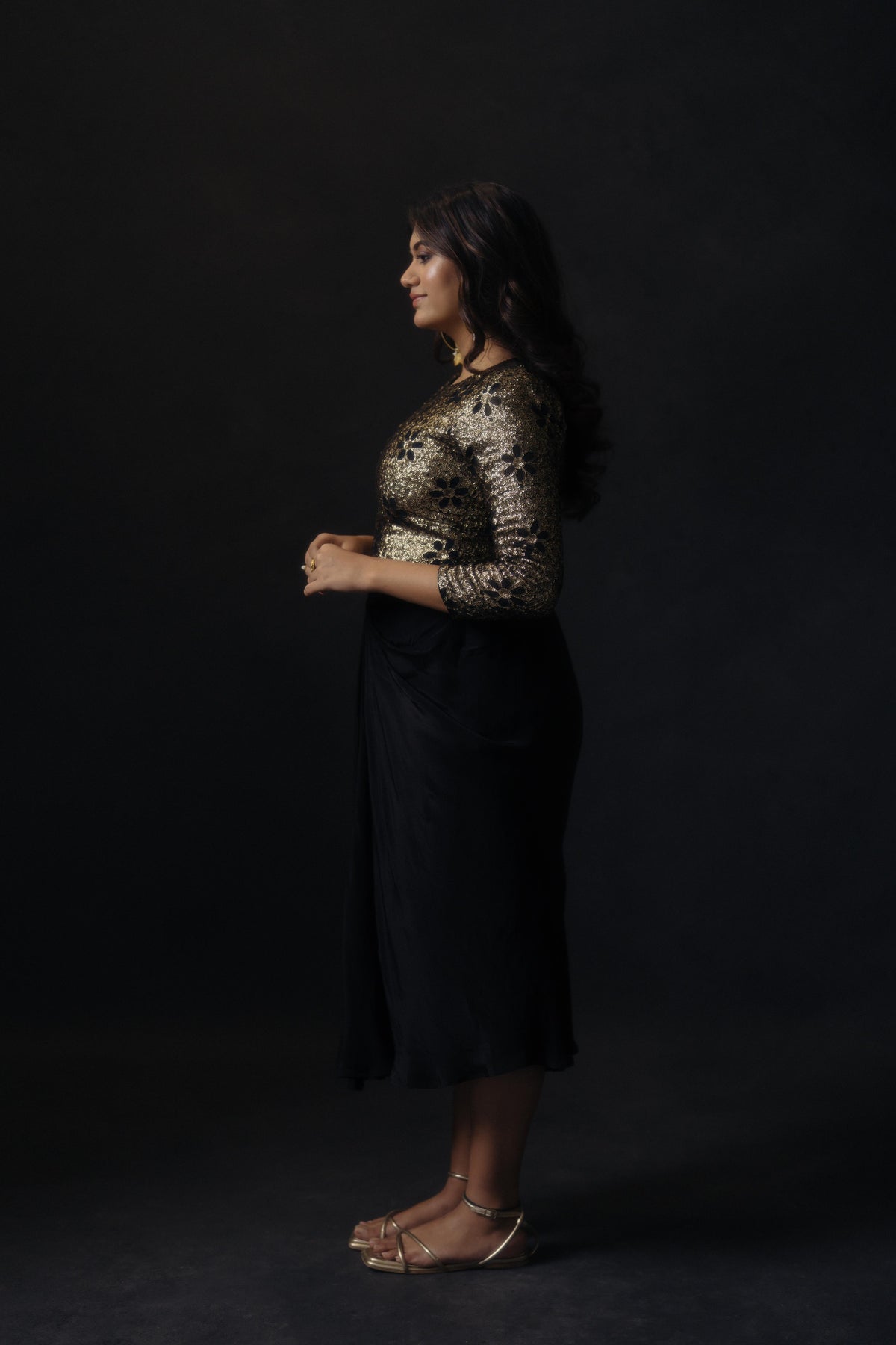 Black Sequence Draped Dress