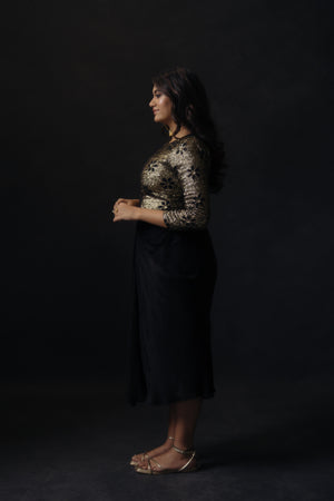 Black Sequence Draped Dress