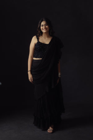 Black Corset Blouse With Drape Saree