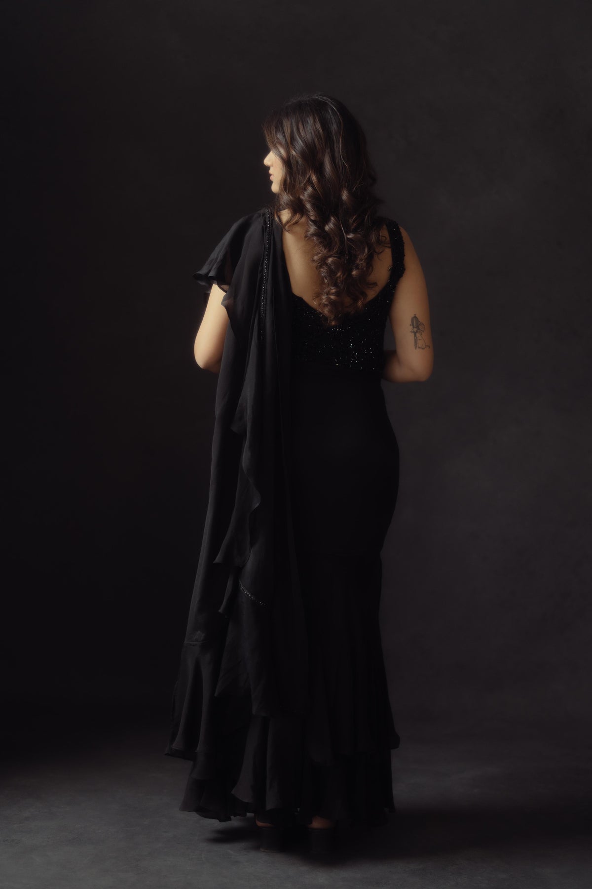 Black Corset Blouse With Drape Saree