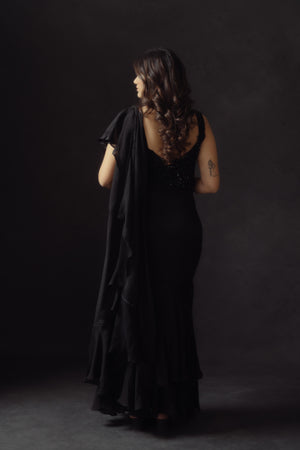 Black Corset Blouse With Drape Saree