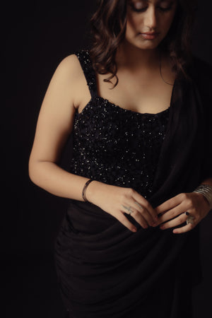 Black Corset Blouse With Drape Saree