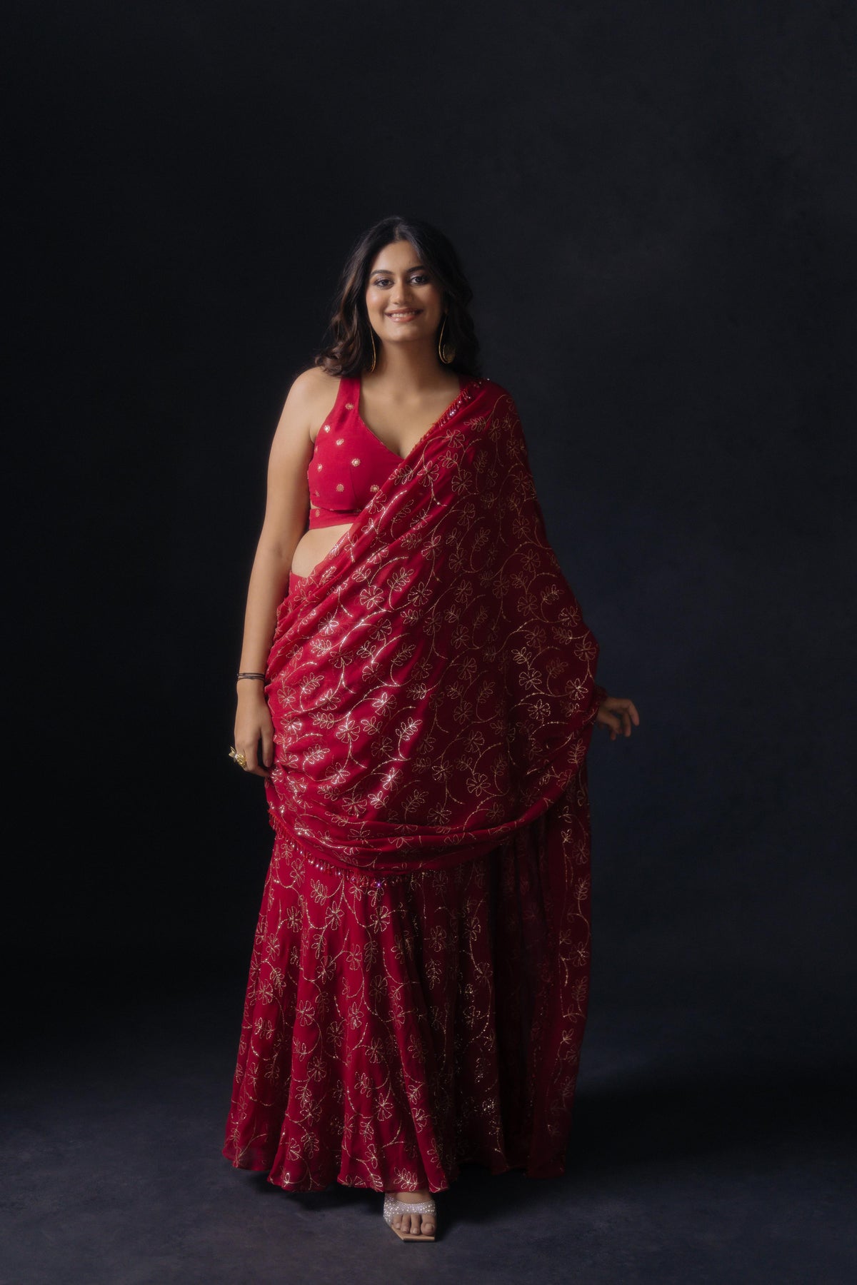 Cherry Red Saree