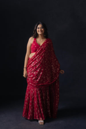Cherry Red Saree