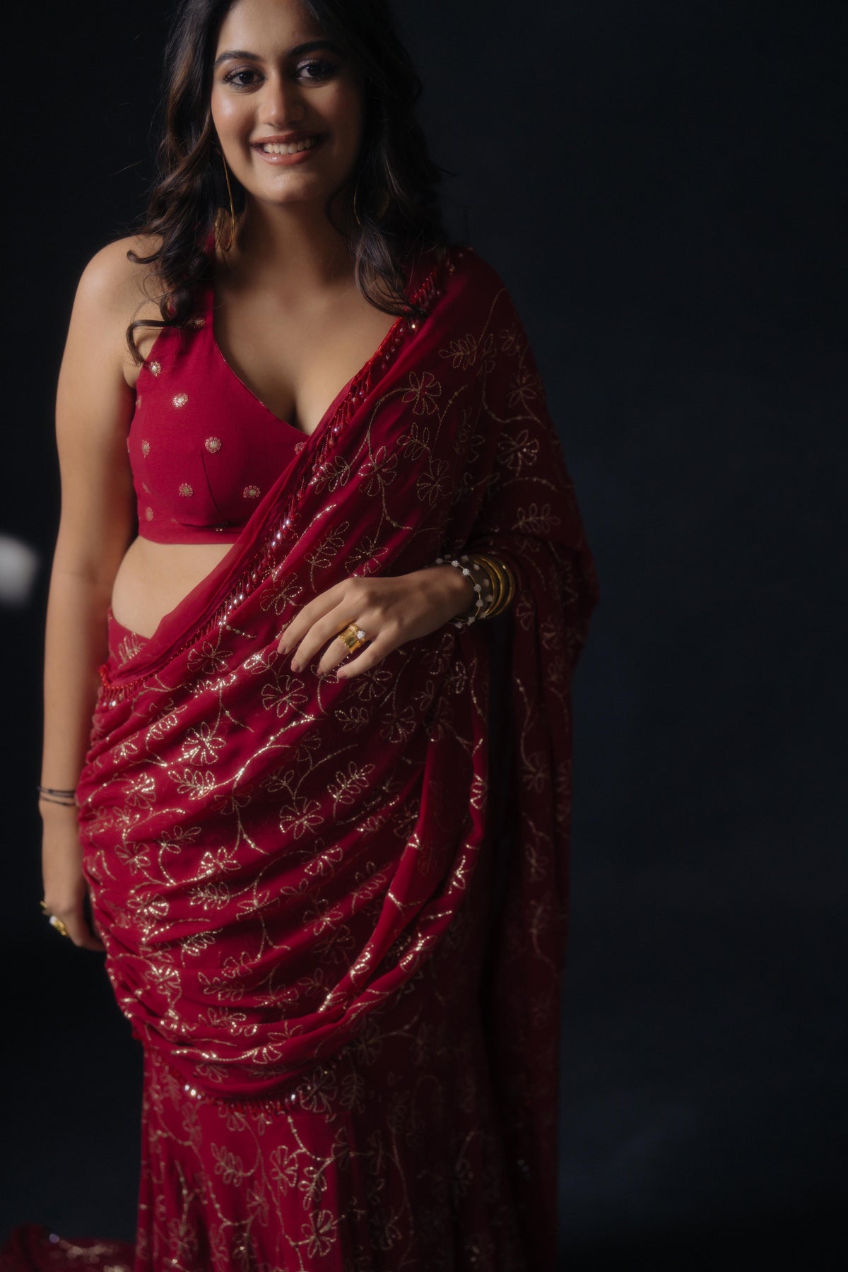 Cherry Red Saree
