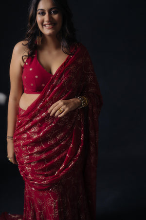 Cherry Red Saree