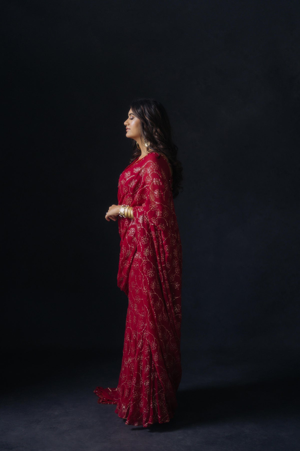 Cherry Red Saree