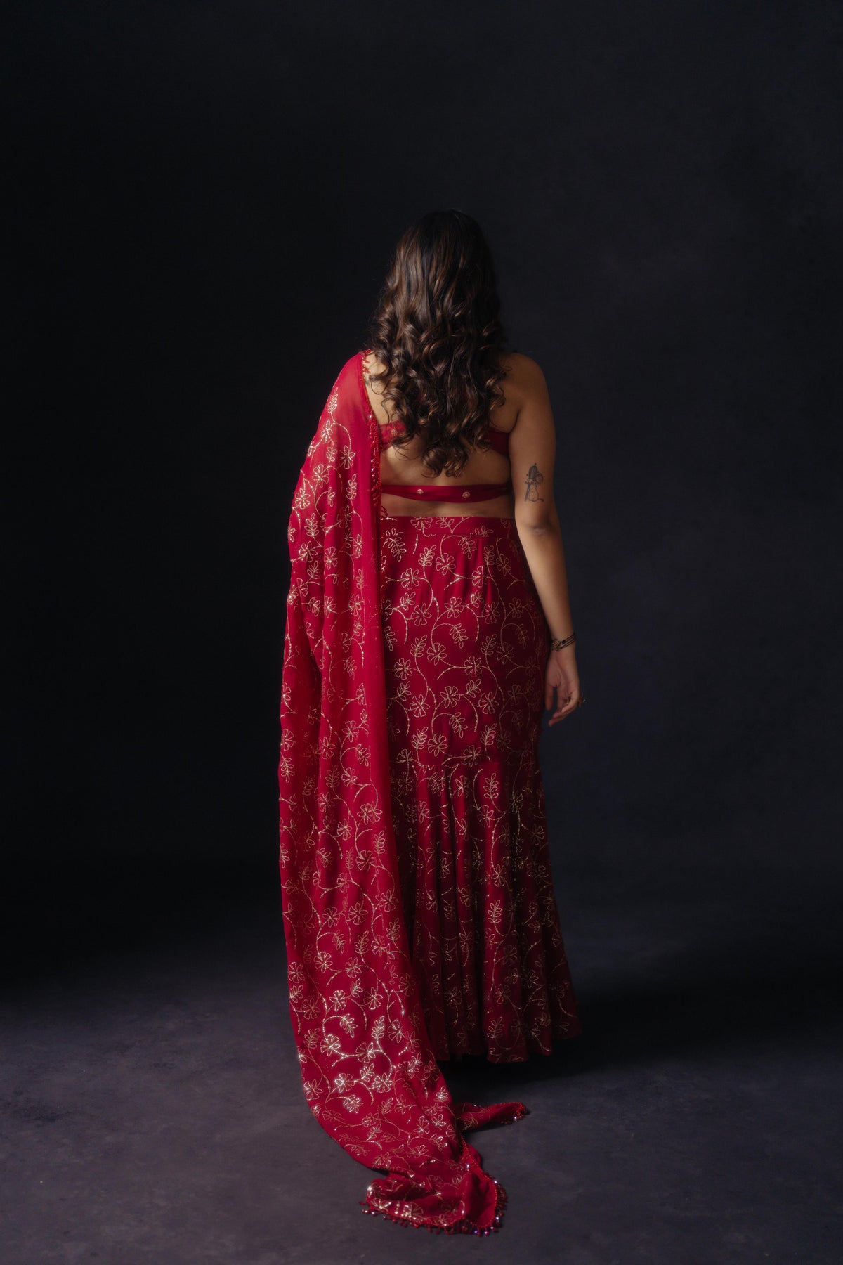 Cherry Red Saree