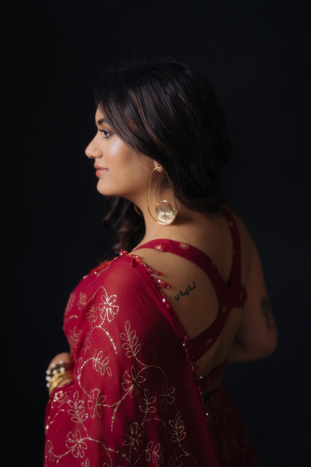 Cherry Red Saree