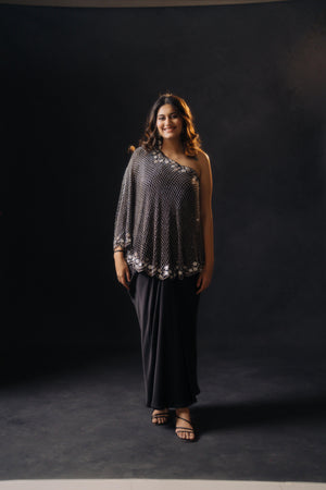 Black One Shoulder Cape Dress